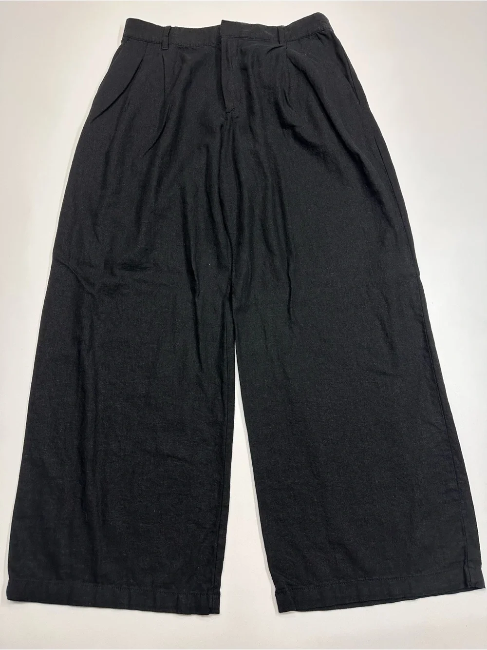 GAP Black Wide-Leg Linen Blend High-Rise Easy Trousers Pleated Pants Size 14